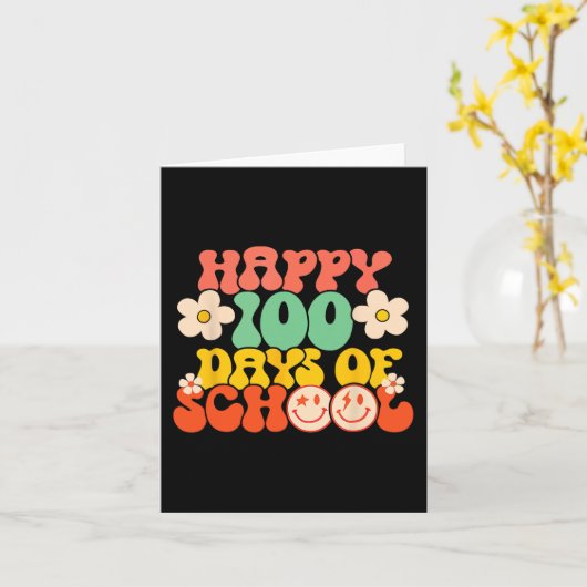 100. Schullehrer Kinder Retro Groovy 100 Karte (Gelbe Blume)