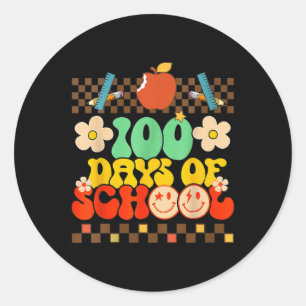 100. Schullehrer Kinder Retro Groovy 100 Runder Aufkleber