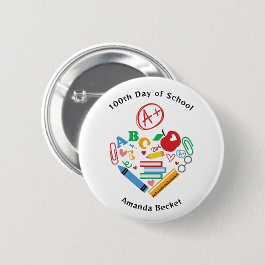 100. Schultag A+ Lehrer Schulbedarf Button (Vorne & Hinten)