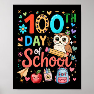 100. Schultag Bunter Süßer Eulen-Lehrer Stud Poster