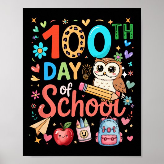 100. Schultag Bunter Süßer Eulen-Lehrer Stud Poster (Vorne)