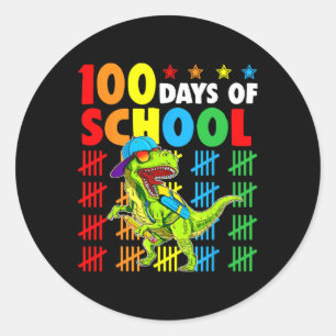 100. Schultag Dino Kinder glücklich 100 Tage Dinos Runder Aufkleber