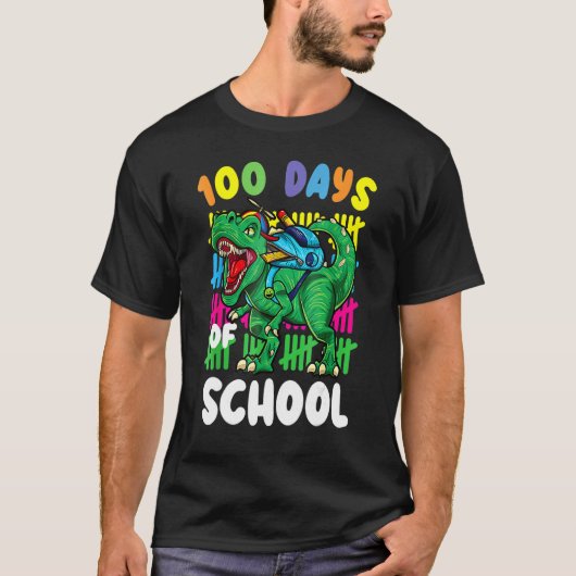 100. Schultag Dino Kinder glücklich 100 Tage Dinos T-Shirt (Vorderseite)