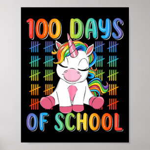 100. Schultag für Mädchen Kinder Niedliches Einhor Poster