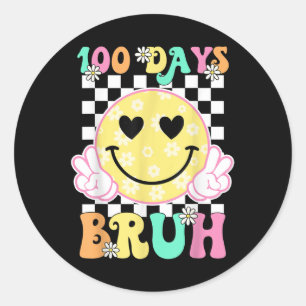 100. Schultag Groovy Lächeln Gesicht 100 Tage Bru Runder Aufkleber