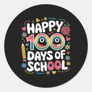 100. Schultag Groovy Retro glücklich 100 Tage Runder Aufkleber