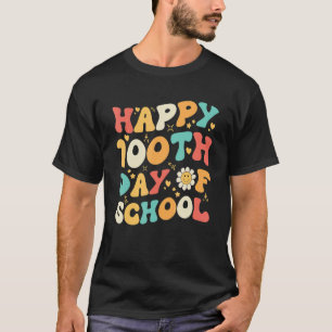 100. Schultag Lehrer Kinder Retro Groovy Glücklich T-Shirt