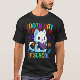 100. Schultag Niedliche Katze Reading Boys Girls K T-Shirt