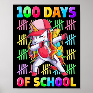 100. Schultag Unicorn für Mädchen Kinder glücklich Poster