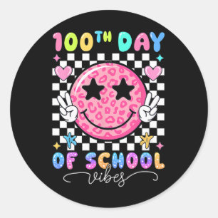 100. Schultag Vibes Cute Smile Gesicht 100 Tage Runder Aufkleber
