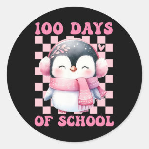 100 Schultage Niedlicher Pinguin mit Ckpack School Runder Aufkleber