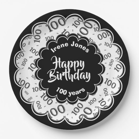 100. Schwarz/Weiß-Random-Zahlenmuster Pappteller (Vorderseite)