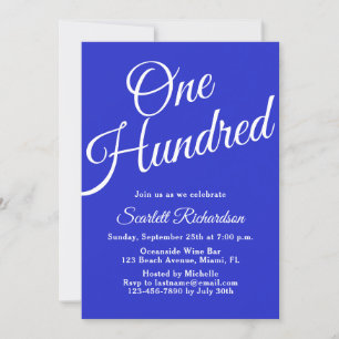 100 Script Royal Blue 100. Geburtstagsparty Einladung