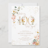 100 sehen gut aus, rosa Gold, botanischer Geburtst Einladung (Vorderseite)