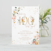 100 sehen gut aus, rosa Gold, botanischer Geburtst Einladung (Stehend Vorderseite)