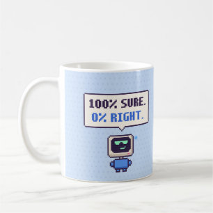 100% Sicher. 0% Richtig. Lustiger AI Pixel Becher Kaffeetasse