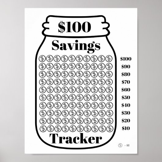 100 $ Sparquote Tracker Mason Jar Haushaltsziffer Poster (Vorne)