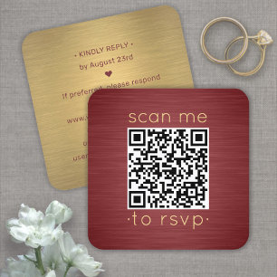 100 Stück QR RSVP Bordeaux & Gold Hochzeitseinlage Quadratische Visitenkarte