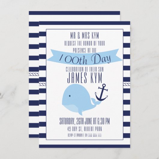 100. Tag Boys Nautical Invitation Einladung (Vorne/Hinten)
