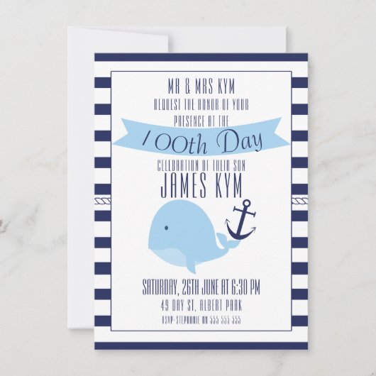100. Tag Boys Nautical Invitation Einladung (Vorderseite)
