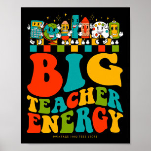 100. Tag der Schule Big Teacher Energie Groovy Hip Poster