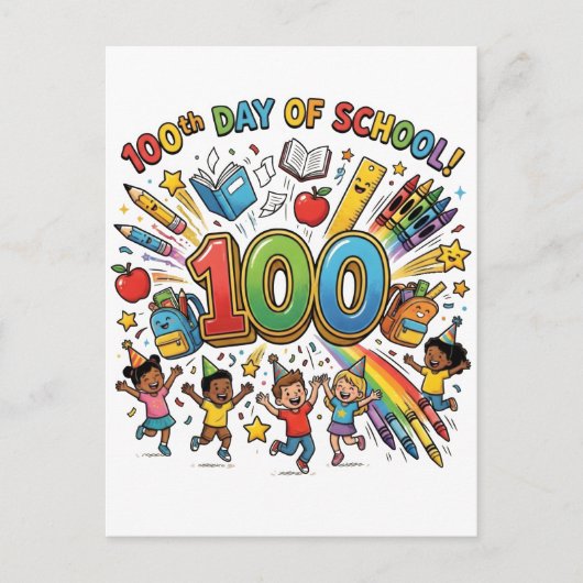100. Tag der Schule Farbdesign – Postkarte (Vorderseite)