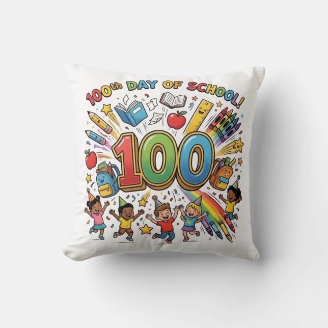 100. Tag der Schule Farbige Feierdesign –  Kissen (Vorderseite)