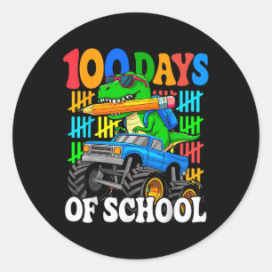 100. Tag der Schule Monster Truck Dinosaurier 100  Runder Aufkleber