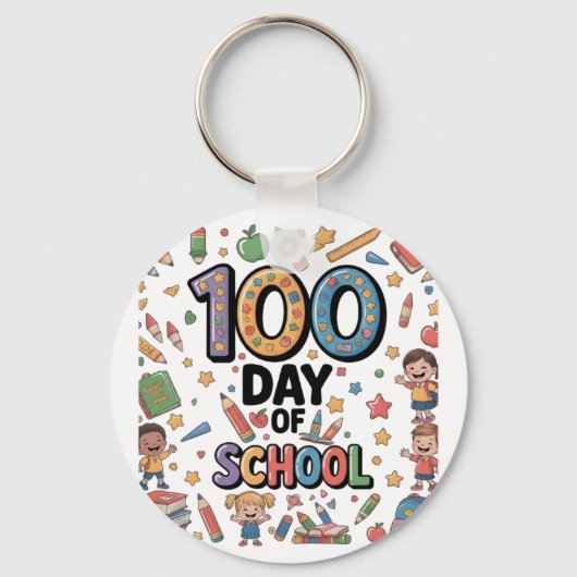 100. Tag des Schulspaß-T-Shirts | Farbige Kinder & Schlüsselanhänger (Vorderseite)