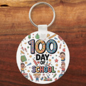 100. Tag des Schulspaß-T-Shirts | Farbige Kinder & Schlüsselanhänger (Vorderseite)
