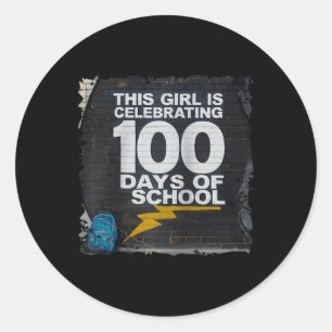 100. Tag Funny Outfit für Mädchen 100 Tage Schoo Runder Aufkleber