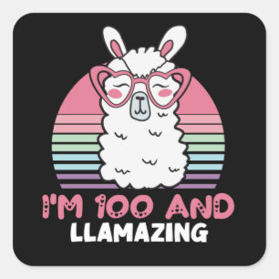 100. Tag Llamazing Llama 100 Jahre alt Geburtstag Quadratischer Aufkleber