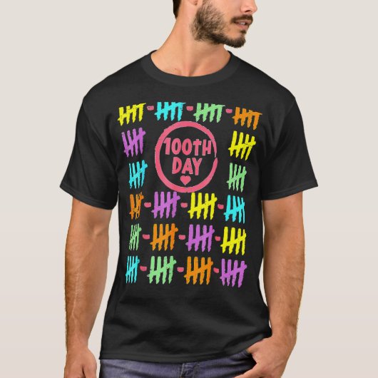 100. Tag Rainbow Lines Tally markiert 100 Tage nac T-Shirt (Vorderseite)