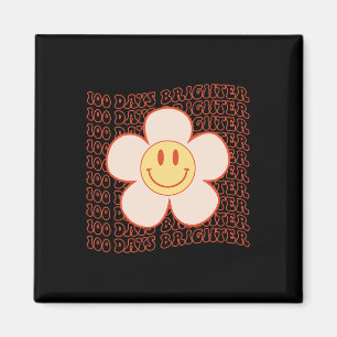 100. Tag Schule Retro Groovy Happy Gesicht 100 Tag Magnet