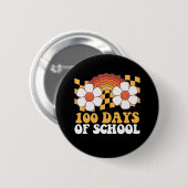 100 Tage Blume Schule Regenbogen Groovy Retro Button (Vorne & Hinten)