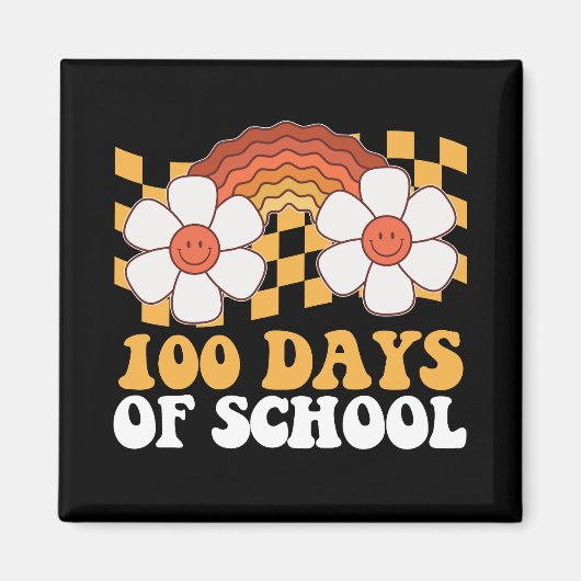 100 Tage Blume Schule Regenbogen Groovy Retro Magnet (Vorne)