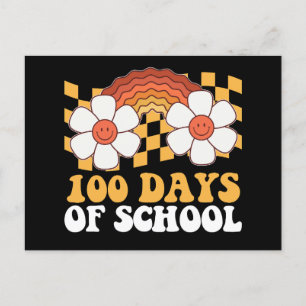100 Tage Blume Schule Regenbogen Groovy Retro Postkarte