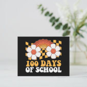 100 Tage Blume Schule Regenbogen Groovy Retro Postkarte (Stehend Vorderseite)