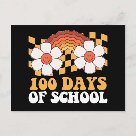 100 Tage Blume Schule Regenbogen Groovy Retro Postkarte (Vorderseite)