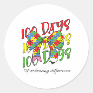 100 Tage der Aufnahme von Autismus 100. Schulpen Runder Aufkleber