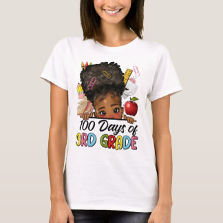 100 Tage der Schule 3. Klasse Afro Girl Messy Bun T-Shirt