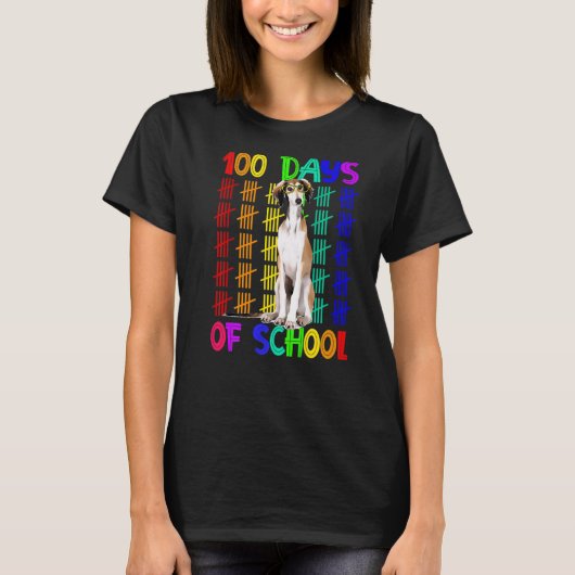 100 Tage der Schule Borzoi Hund tragen Brille Smar T-Shirt (Vorderseite)