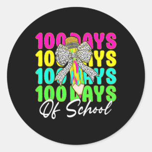 100 Tage der Schule Coquette Bow Pencil 100. Tag O Runder Aufkleber