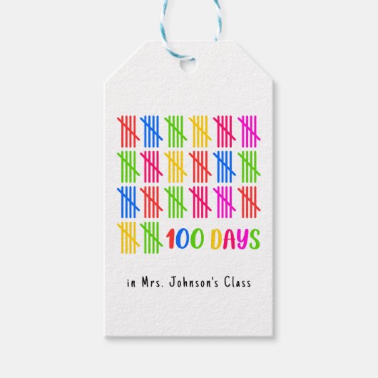 100 Tage der Schule farbenfrohe Tally Mark Geschenkanhänger (Vorderseite)