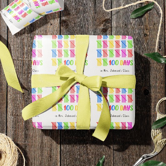 100 Tage der Schule farbenfrohe Tally Mark Geschenkpapier