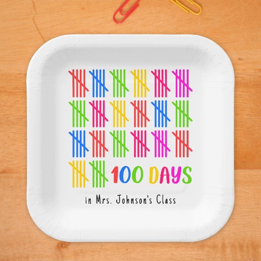 100 Tage der Schule farbenfrohe Tally Mark Pappteller