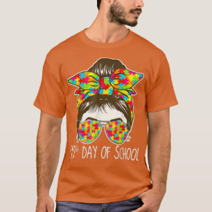 100 Tage der Schule Messy Bun Sonnenbrille Autism T-Shirt