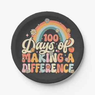 100 Tage des Unterrichtens mit Regenbogen Pappteller