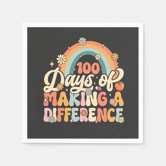 100 Tage des Unterrichtens mit Regenbogen Serviette (Vorderseite)