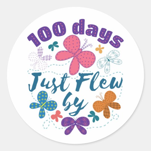 100 Tage einfach mit Schmetterling von der Schule  Runder Aufkleber (Vorderseite)